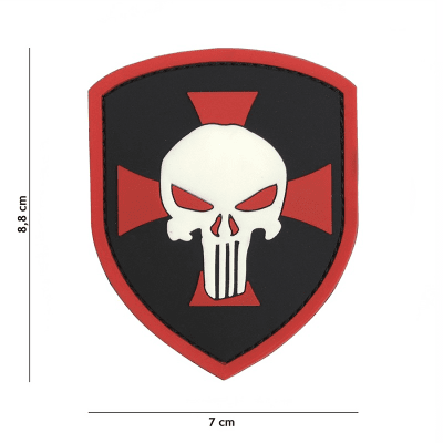 101 INC PVC Patch - Shield Punisher Cross (Färg: Röd)