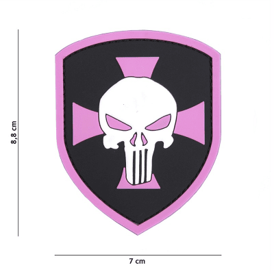 101 INC PVC Patch - Shield Punisher Cross (Färg: Rosa)
