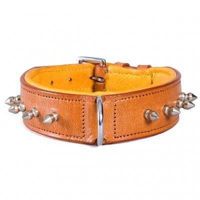 Globus Läderhalsband Hector med Nitar (Storlek: 45CM Ljusbrun)