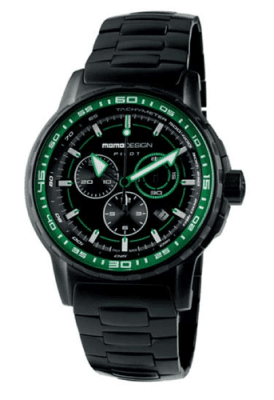 MomoDesign Pilot Pro Chrono Svart/Grön 46mm PVD stål