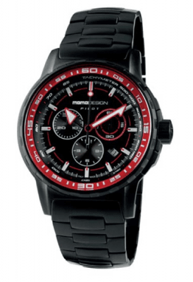MomoDesign Pilot Pro Chrono Svart/Röd 46mm PVD stål