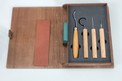 BeaverCraft S19 Spoon Carving Set of 4 Tools in a Book Case