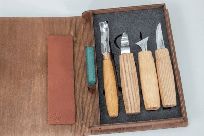 BeaverCraft S19 Spoon Carving Set of 4 Tools in a Book Case
