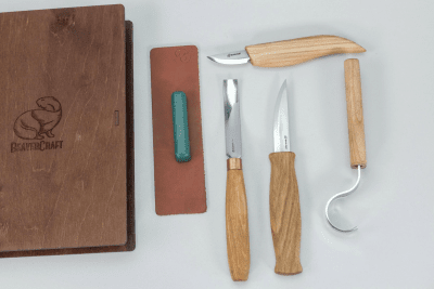 BeaverCraft S43 poon and Kuksa Carving Professional Set with Knives and Strop in a Book Case BeaverCraft