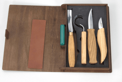 BeaverCraft S43 poon and Kuksa Carving Professional Set with Knives and Strop in a Book Case BeaverCraft