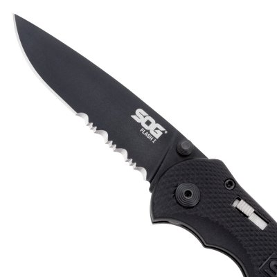 SOG Flash I Partially Serrated Black TiNi