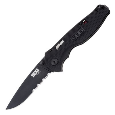 SOG Flash I Partially Serrated Black TiNi