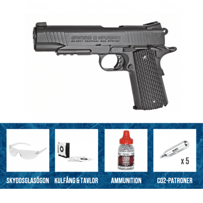 Swiss Arms 1911 Tactical Rail System 4,5mm CO2 GBB Black Starter Pack
