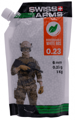 BILLES AIRSOFT BIO SWISS ARMS 0,40 g Blanches SACHET 1000BBs - Billes