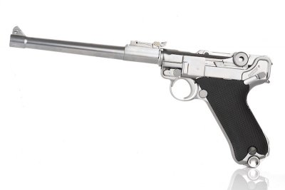 WE Luger P08 L 8" Silver GBB Full Metal